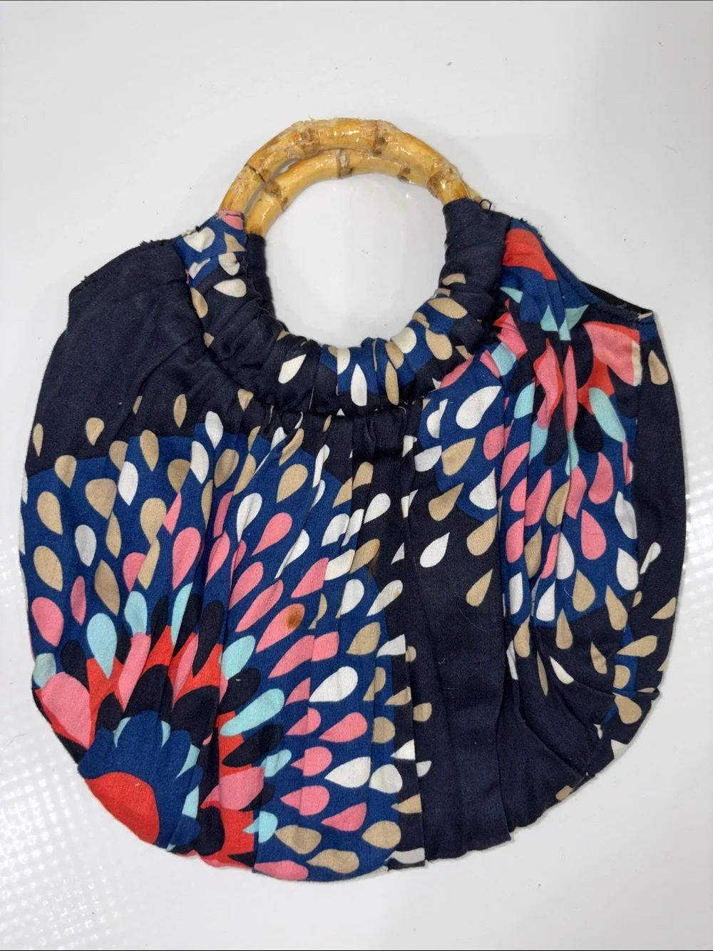 GAP Navy Multicolor Teardrop Bamboo-Handle Tote